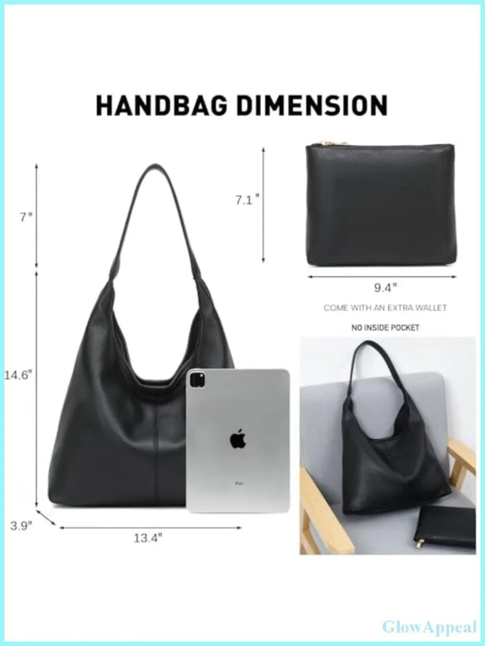 Slouchy PU Leather Hobo Shoulder Bag Women Tote Purse Work Travel